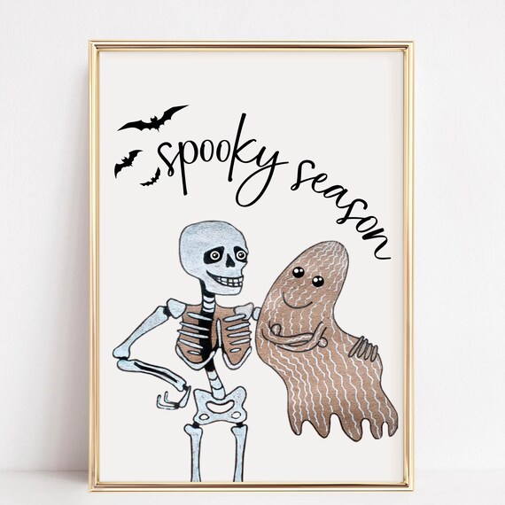 Spooky Season Skeleton Ghost Best Friends Cute Halloween Poster