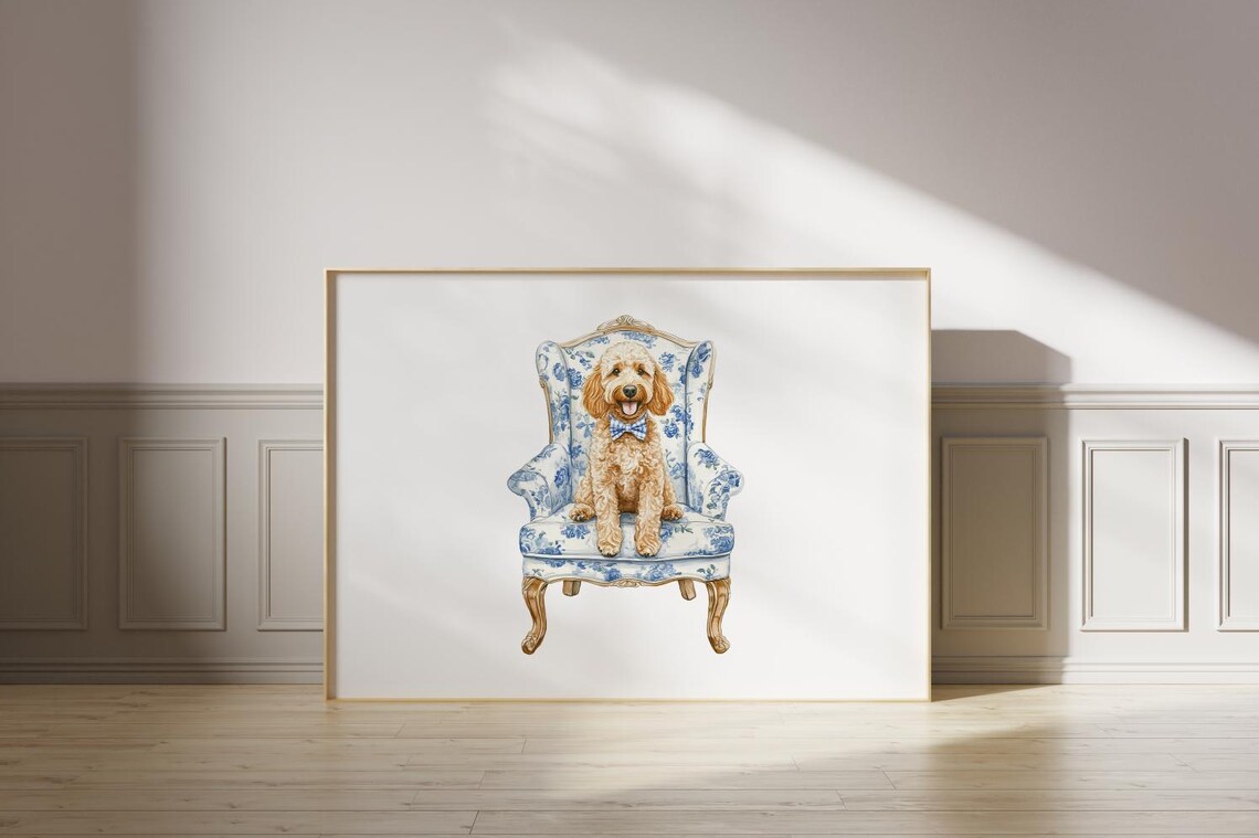 Preppy Goldendoodle Chinoiserie Aesthetic Dog Print - Image 2