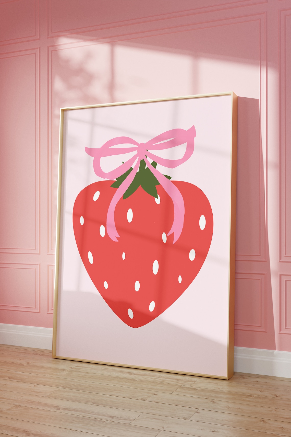 Strawberry With Pink Bow Coquette Fruit Illustration Art Poster