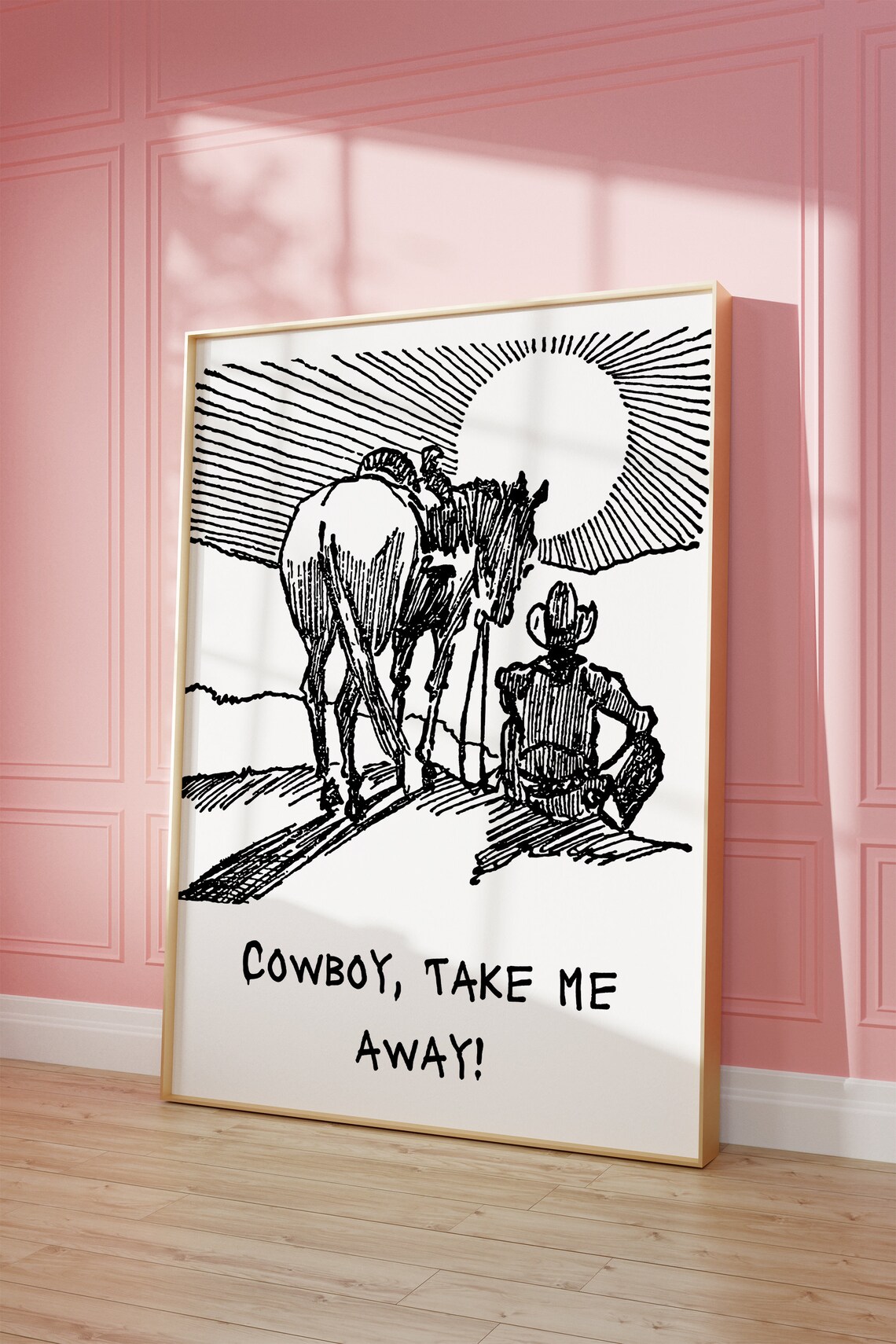 Cowboy Take Me Away Sunset Horse Sketch Vintage Western Quote Poster - Image 2