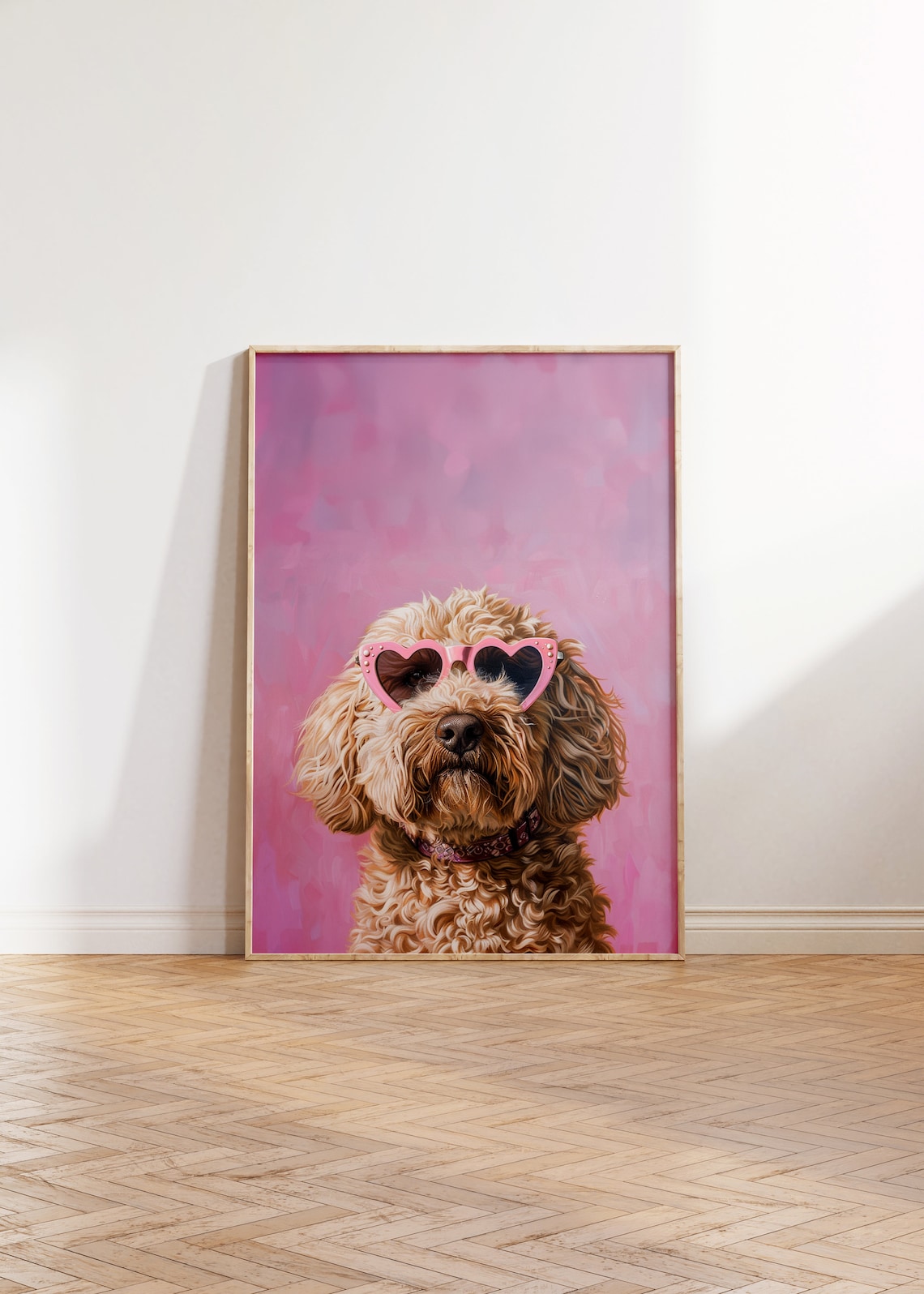 Pink Goldendoodle Funky Preppy Dog Art Print
