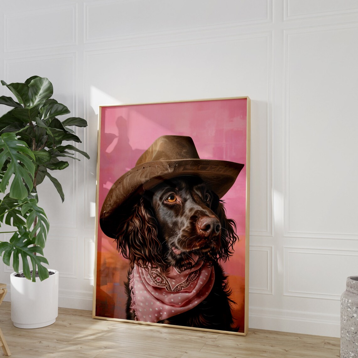 Dog Cowgirl Hat Print, Vintage Western Puppy Art - Image 2