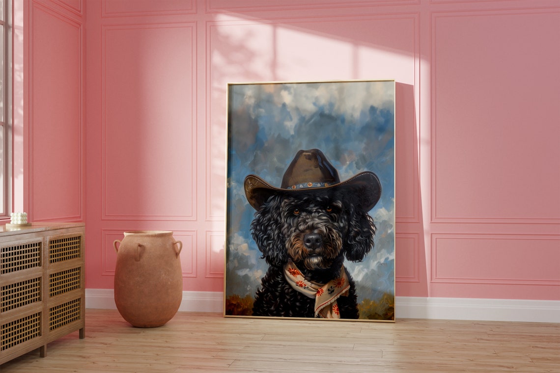 Dog Cowgirl Hat Print Pet Print Vintage Art Western Girly Preppy Trendy Wall Art Puppy Print Cowgirl Hat Print Funky Western Art - Image 2