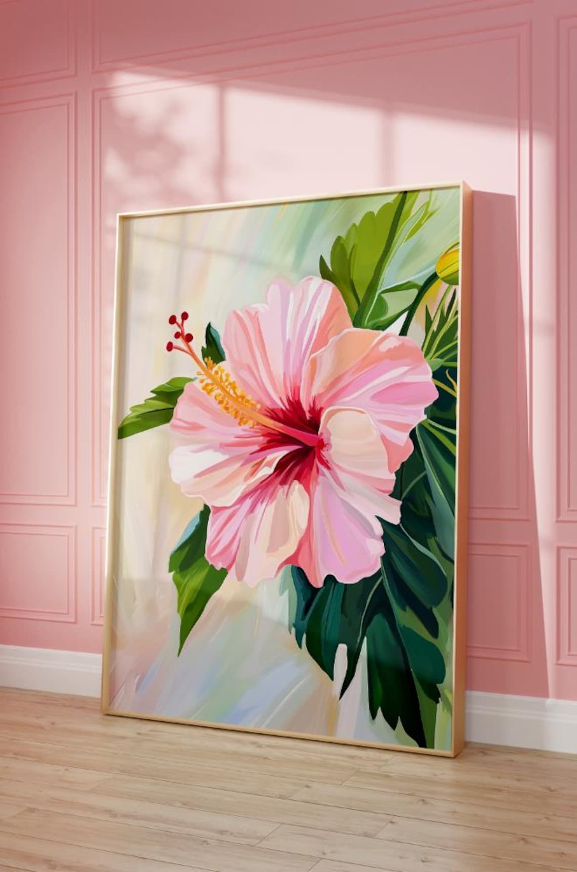 Pastel Hibiscus Flower Art Print, Coastal Wall Art