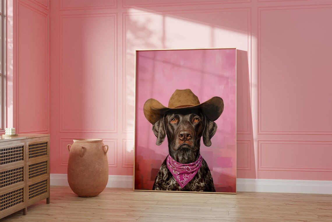 German Shorthaired Pointer in Cowboy Hat Pink Western Dog Poster