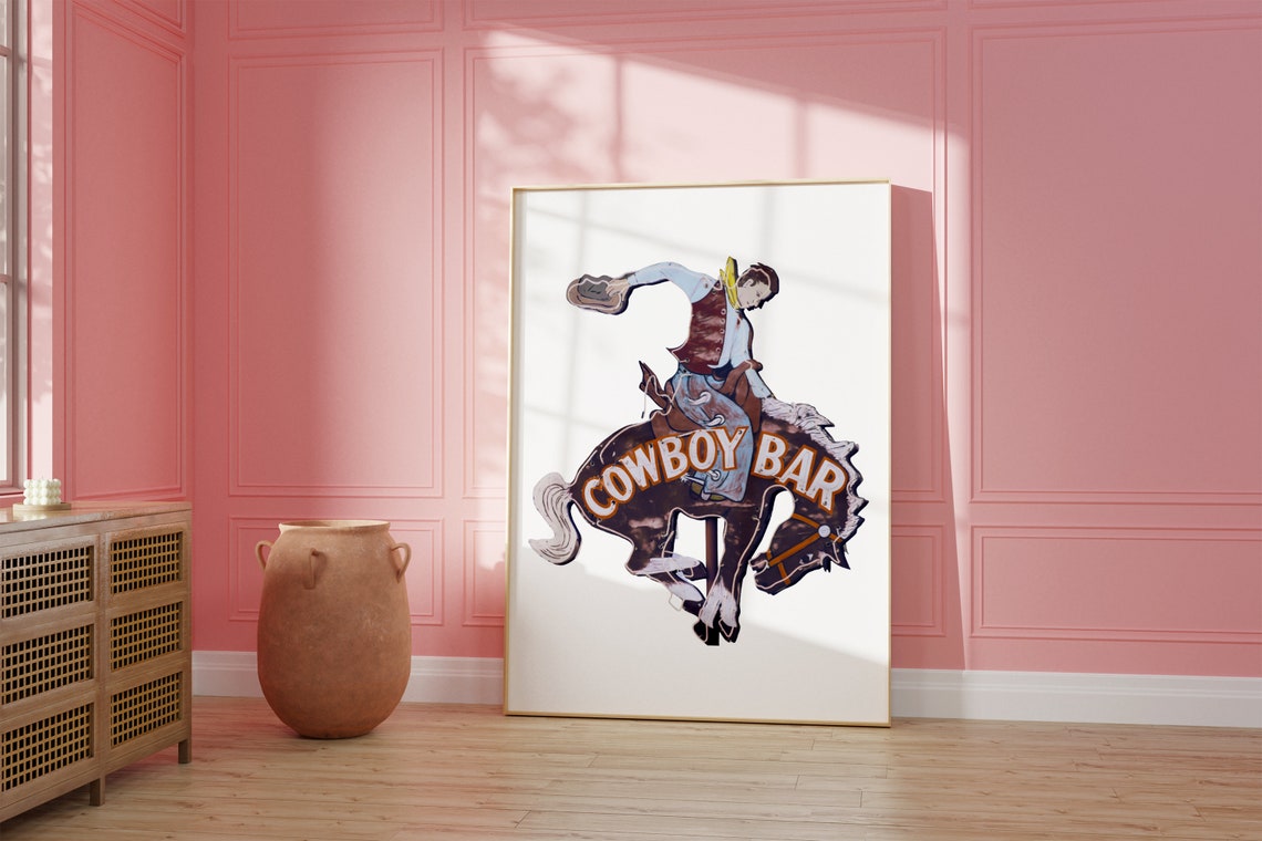 Cowboy Bar Sign Vintage Cowboy Rodeo Cowboy Pink Western Print Cowgirl Western Aesthetic Western Decor Preppy Pink Art - Image 2