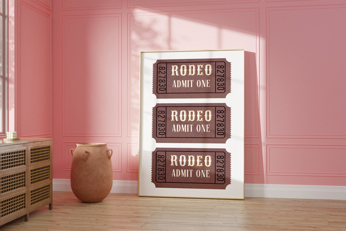 Brown Rodeo Admit One Ticket Stub Trio Vintage Western Poster - Image 2
