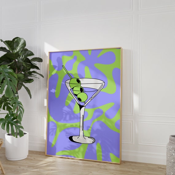 Martini Espresso Martini Y2k Art Dirty Martini Retro Wall Decor Pink Illustration Doodle Cocktail Preppy Decor Bar Cart Dorm Decor
