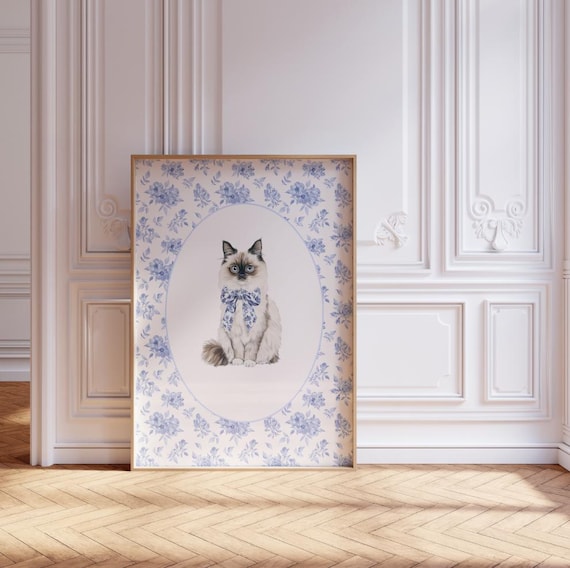 Chinoiserie Ragdoll Cat Art Print Preppy Nursery Decor
