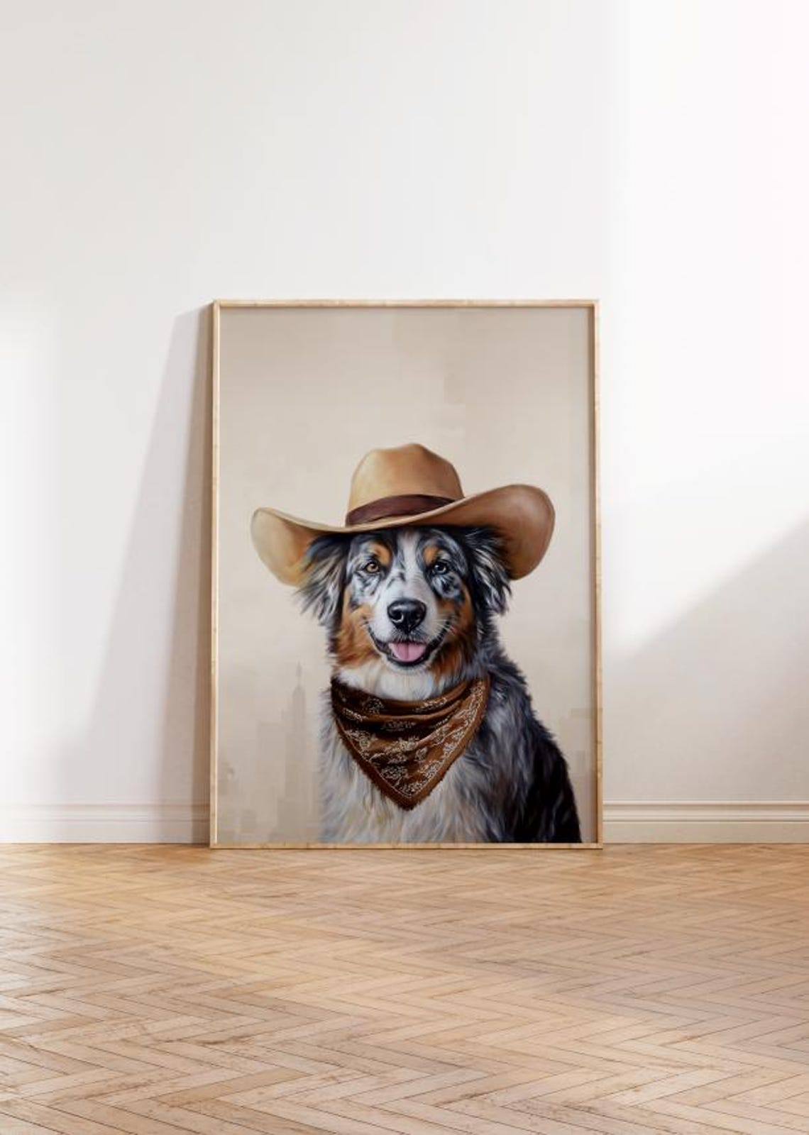 Blue Merle Australian Shepherd Cowboy Hat Smiling Portrait Poster