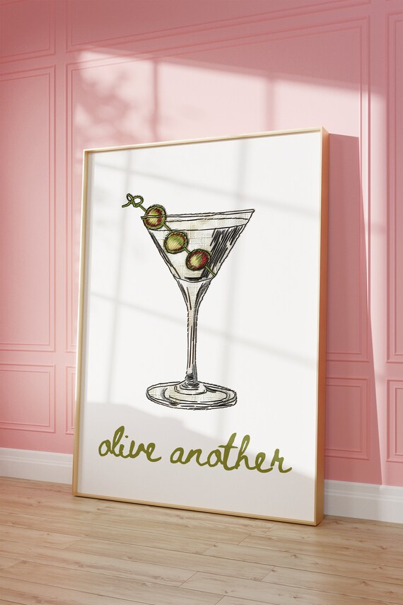 Olive Another Hand Sketched Martini Glass Cocktail Pun Poster