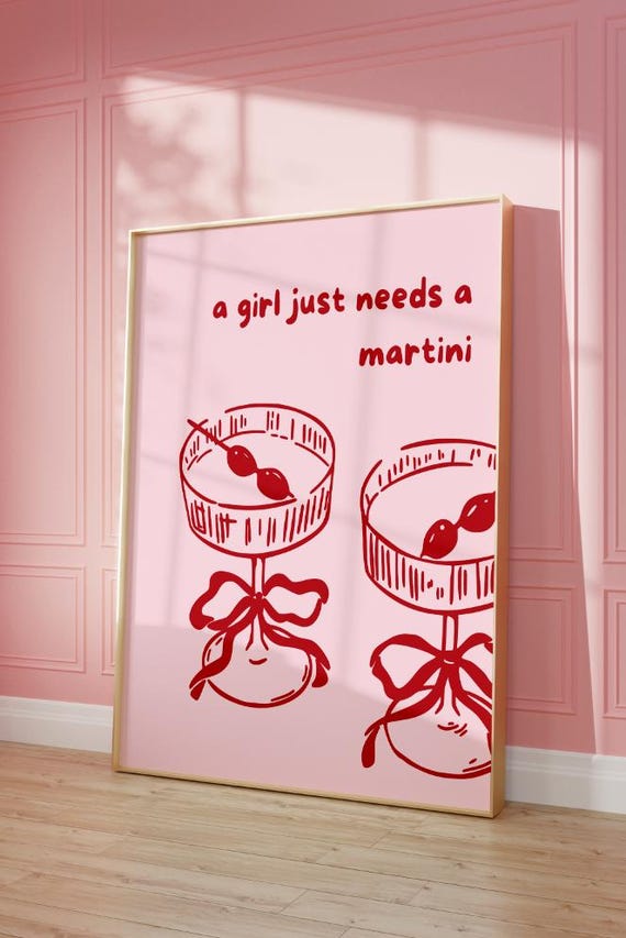 Funny Poster Trendy Pink Red Preppy Bar Cart Decor