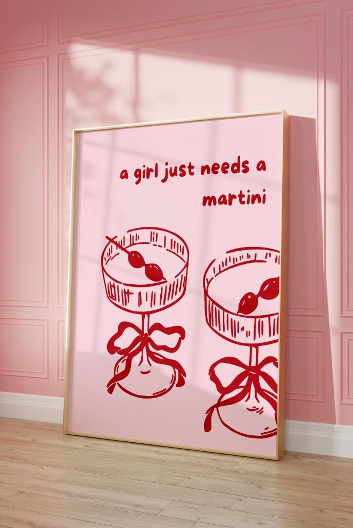 Funny Poster Trendy Pink Red Preppy Bar Cart Decor