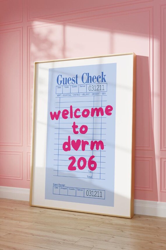Funny Guest Check Welcome To Dvrm 206 Preppy Pink Dorm Room Quote Poster