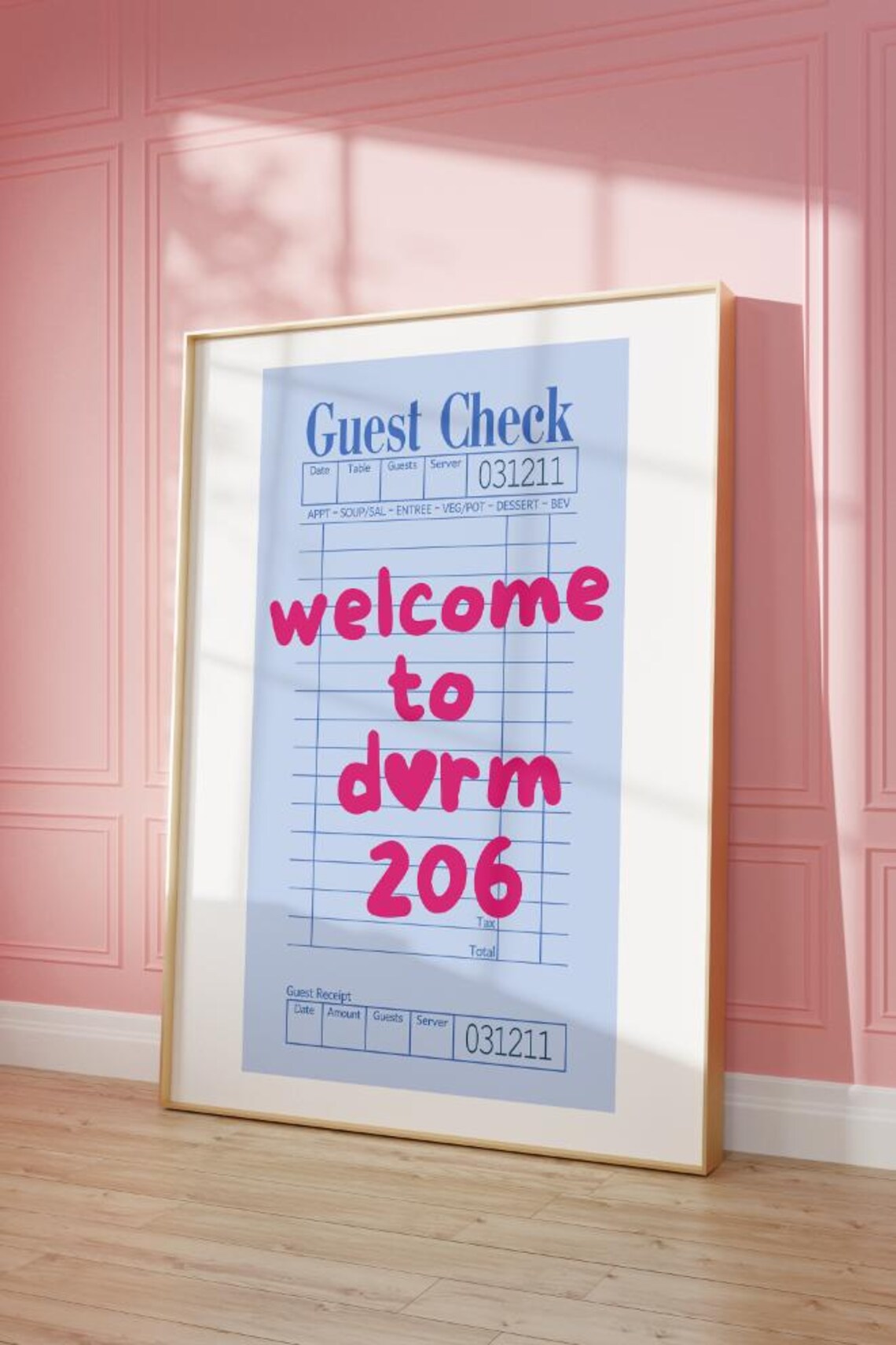 Funny Guest Check Welcome To Dvrm 206 Preppy Pink Dorm Room Quote Poster