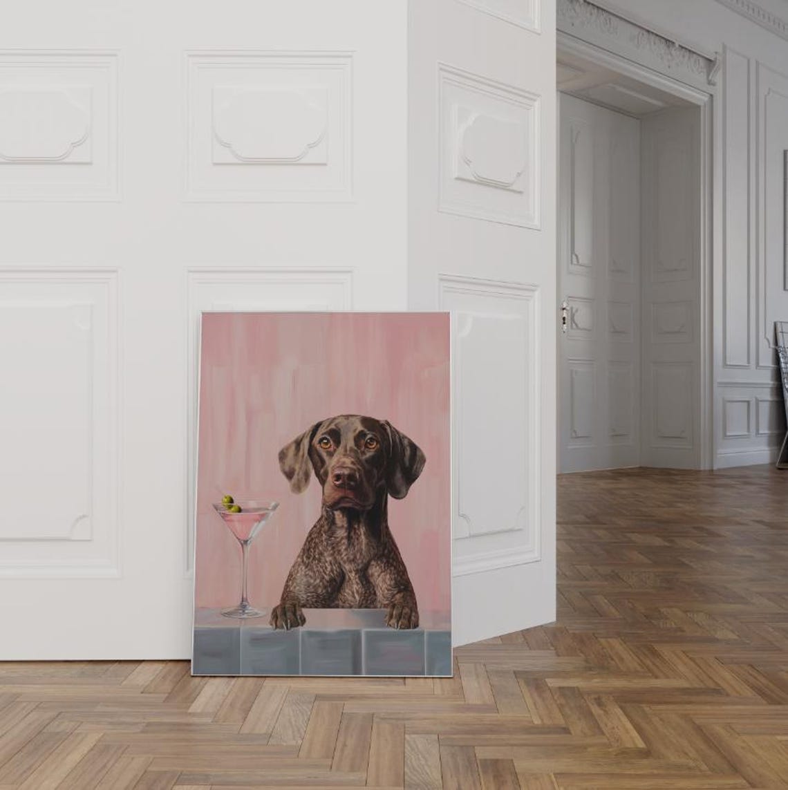 Pink Gsp Pointer Print Funky Poster Preppy Art Pointer Dog Bar Cart Martini Decor Funny Decor German Shorthaired Pointer