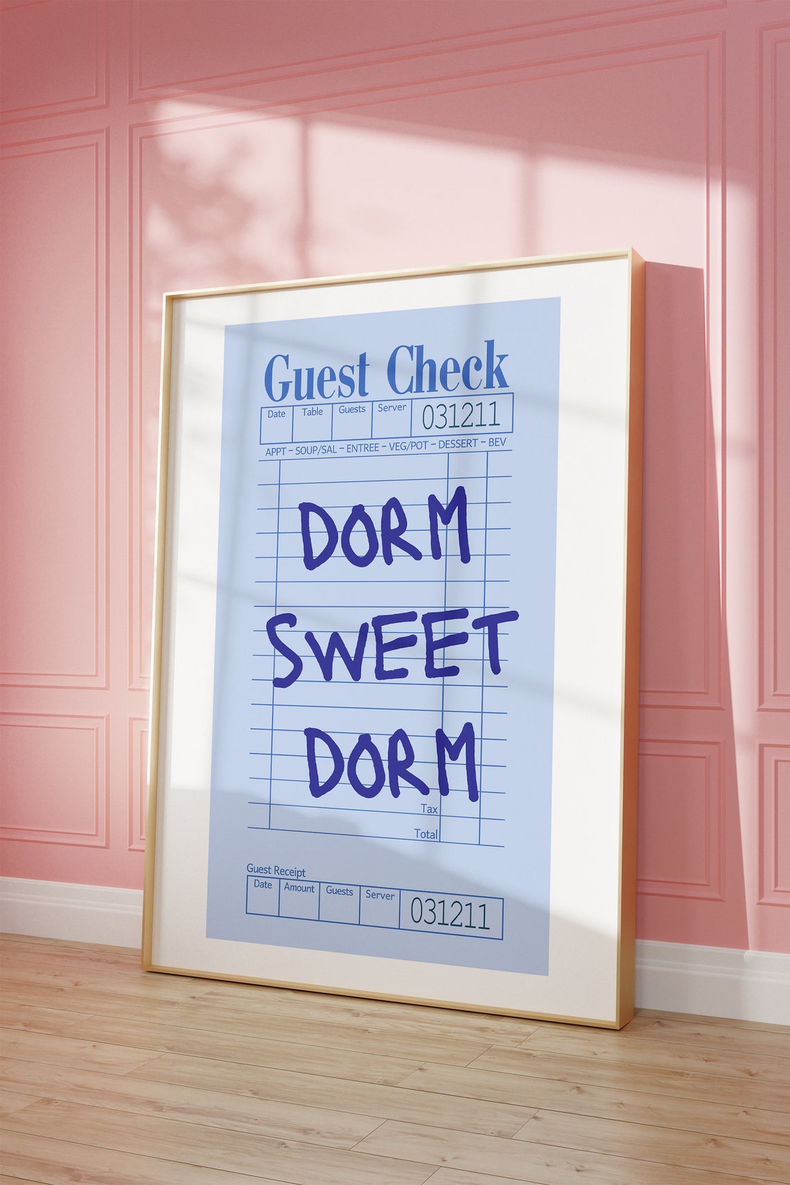 Dorm Sweet Dorm Blue Guest Check Trendy College Apartment Poster