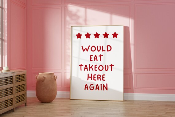 Aesthetic Kitchen Decor Cute Cooking Takeout Kitchen Wall Art Print Minimalist Kitchen Art Retro Typography Art Print