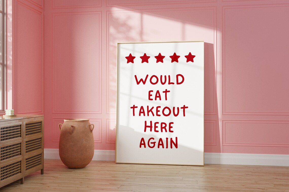 Aesthetic Kitchen Decor Cute Cooking Takeout Kitchen Wall Art Print Minimalist Kitchen Art Retro Typography Art Print