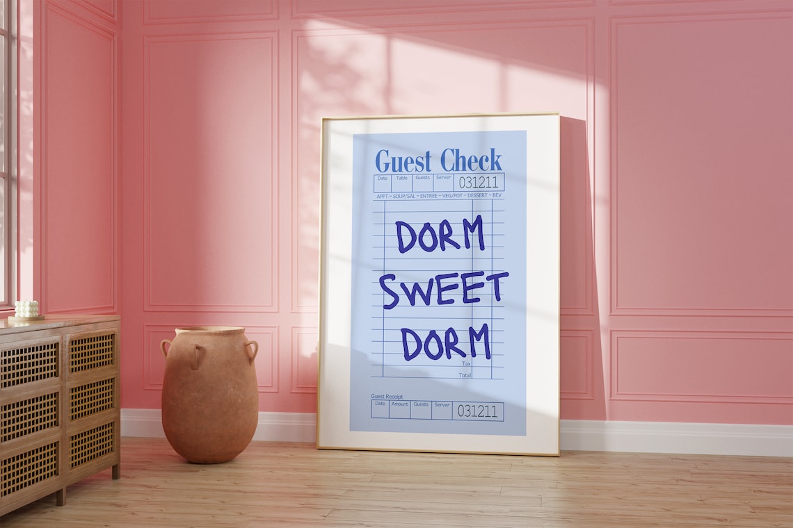 Dorm Sweet Dorm Blue Guest Check Trendy College Apartment Poster - Image 2