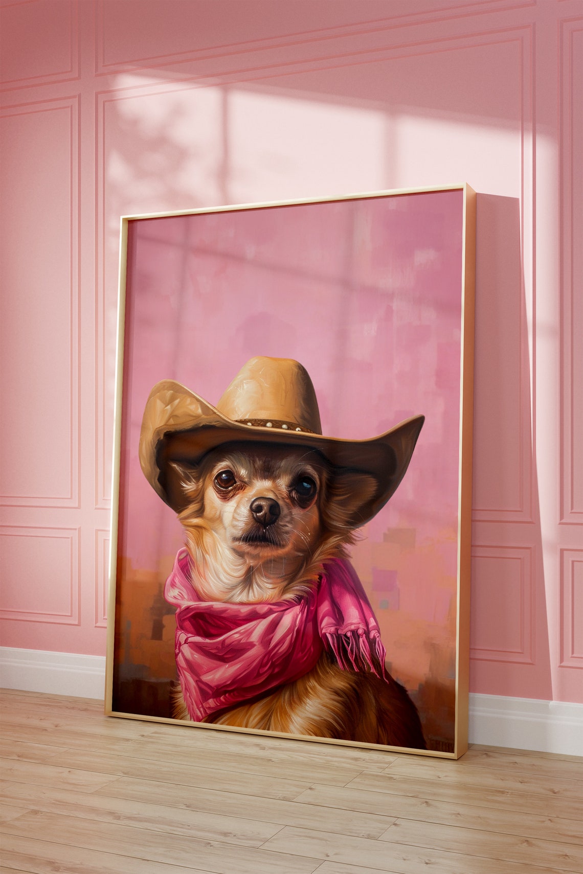 Dog Cowgirl Hat Print Pink Print Vintage Art Western Girly Preppy Trendy Wall Art Puppy Print Cowgirl Hat Print Funky Western Art