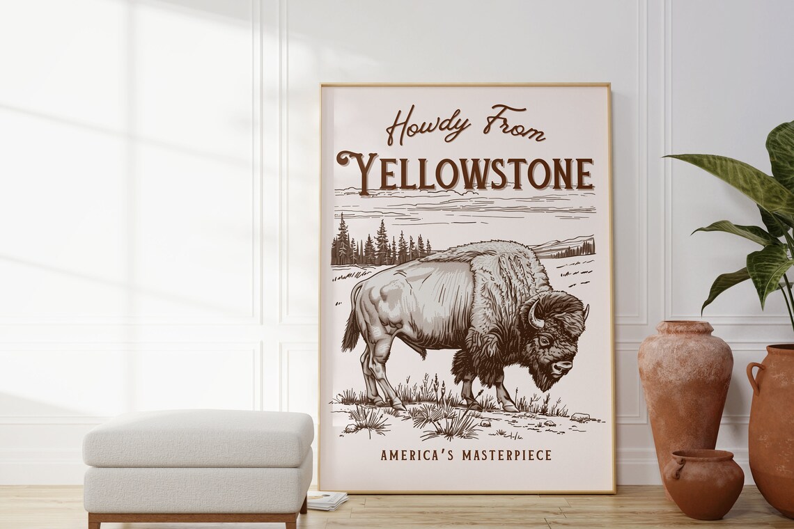 Howdy From Yellowstone Bison Vintage National Park Souvenir Poster - Image 2
