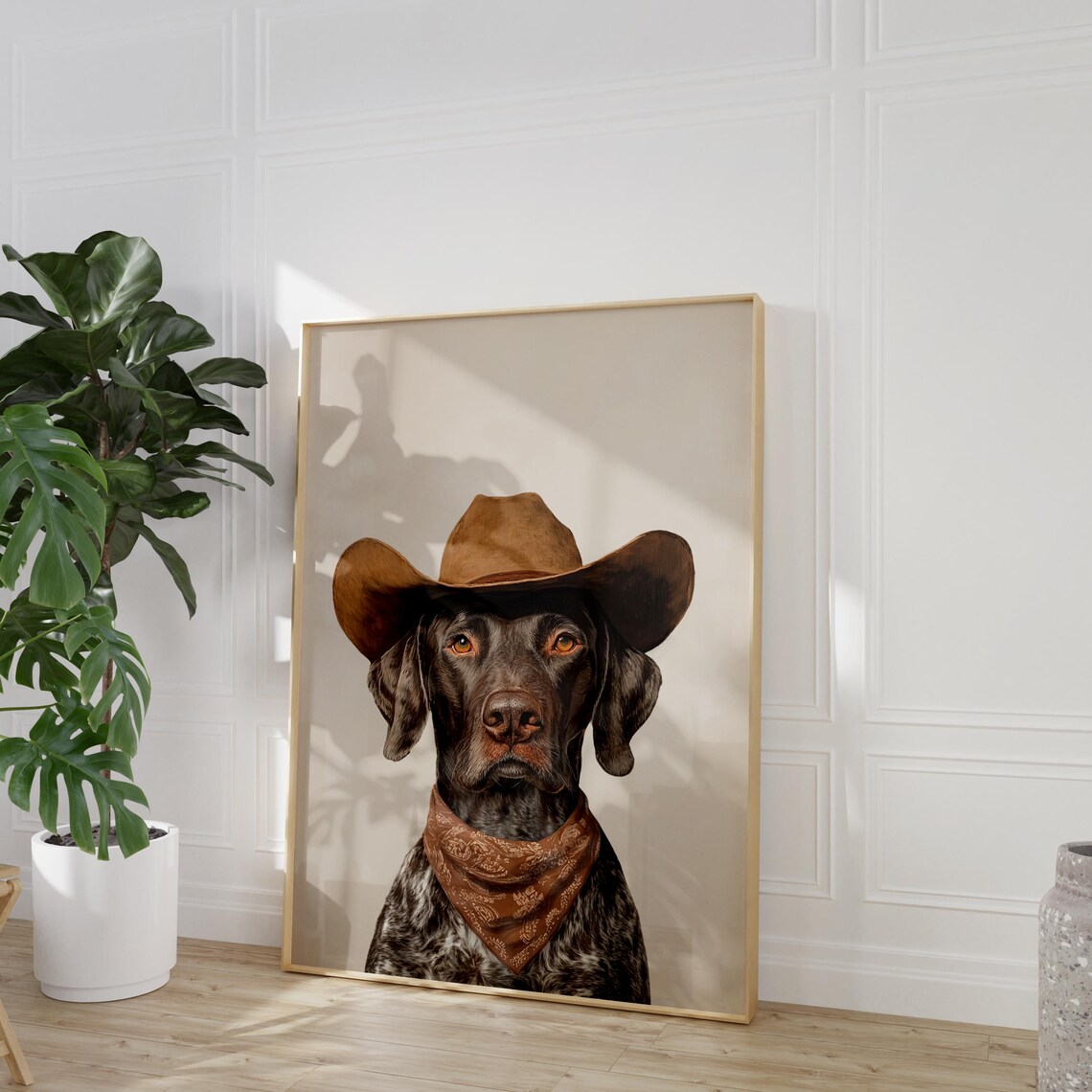 German Shorthaired Pointer Dog in Cowboy Hat and Bandana Poster - Image 2