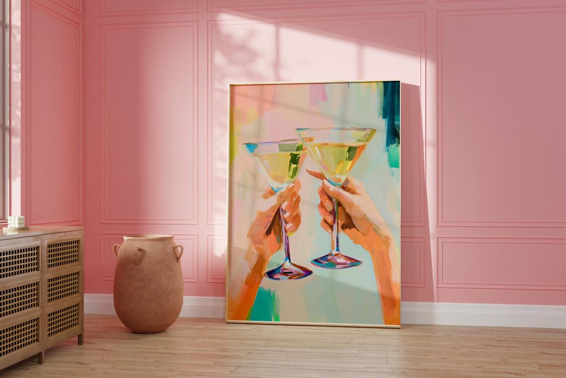 Martini Cheers Toast Painting Pastel Bar Cart Art Poster Dorm - Image 2