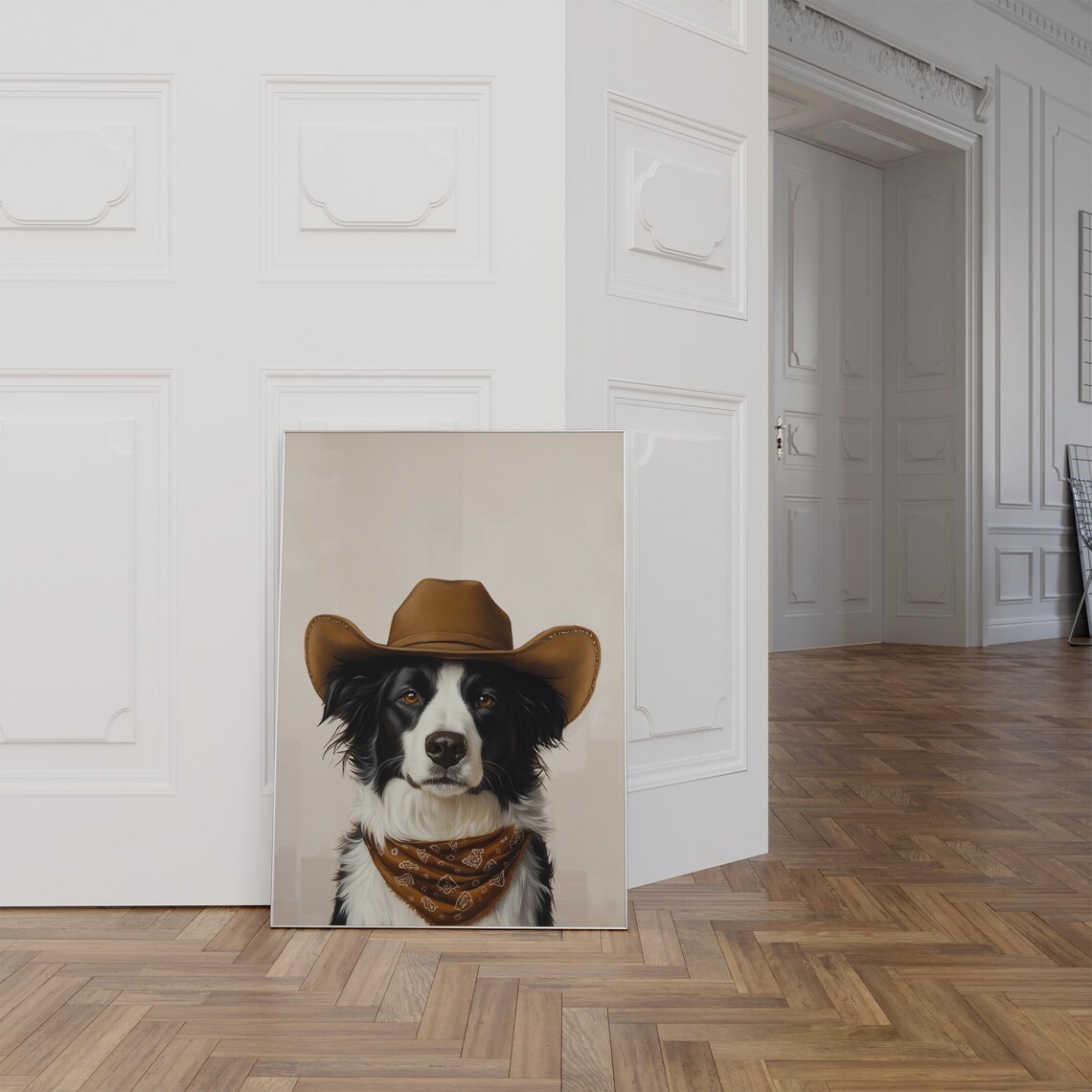 Border Collie Cowboy Hat Print, Western Wall Art