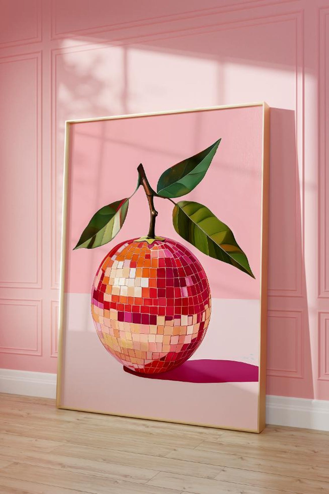 Disco Ball Orange Citrus Fruit Pink Maximalist Kitchen Poster