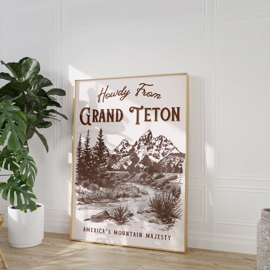 Howdy From Grand Teton Vintage Travel Style Mountain Art Poster