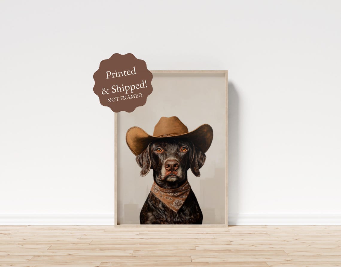 German Shorthaired Pointer Cowboy Hat Western Dog Portrait Poster