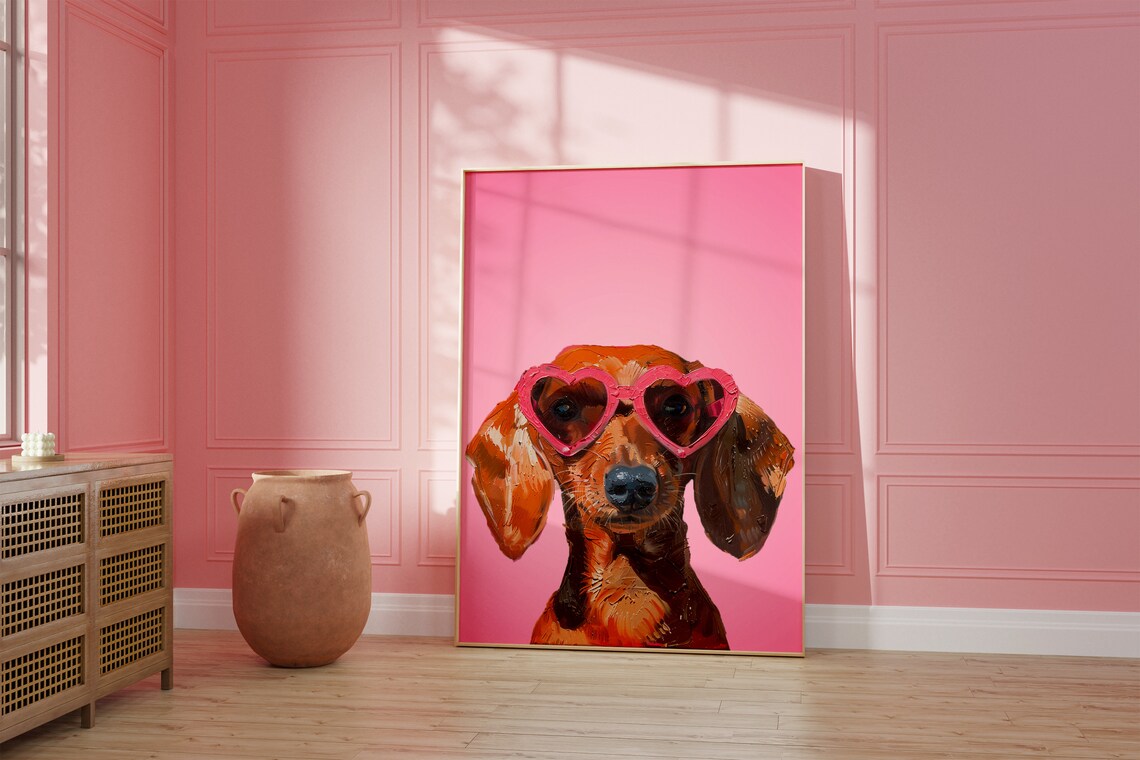 Pink Dachshund Funky Preppy Poster Art Print - Image 2
