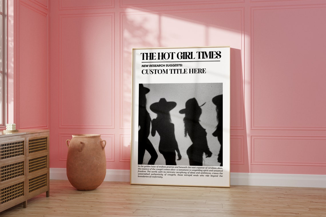 Custom College Girl Newspaper Print Wall Art Coastal Cowgirl Aesthetic Wall Art Dorm Decor Black White New York News Style Art - Image 2