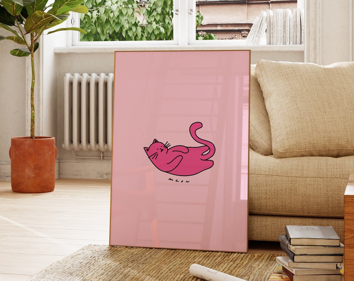 Cute Cat Print, Quirky Preppy Y2K Poster