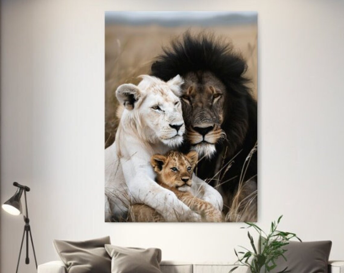 Lion and Baby Animal Love Art Print, Nature Decor
