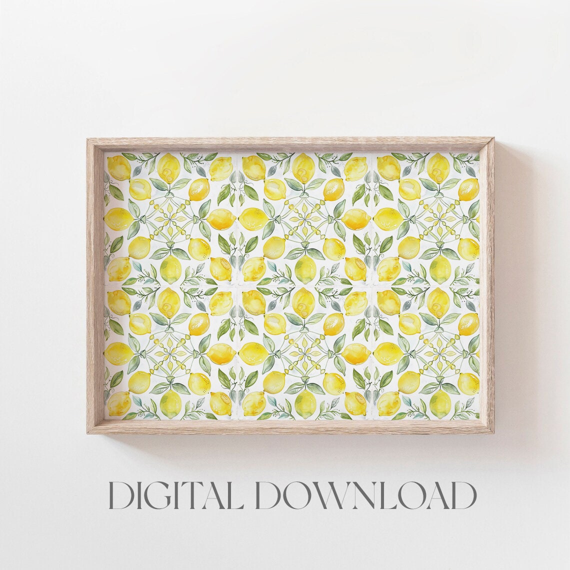 Watercolor Lemon Tile Pattern Mediterranean Kitchen Wall Art - Image 3