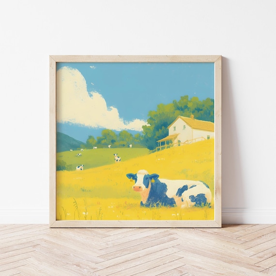 Milk Cow Illustration Art Print, Nursery Decor