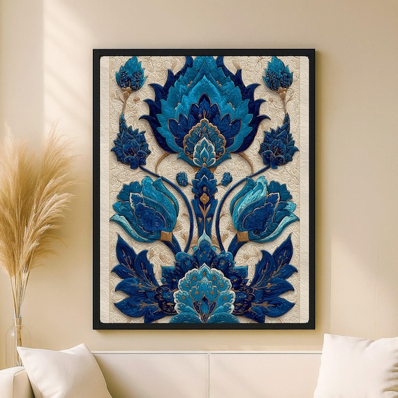 Blue Gold Oriental Floral Ottoman Motif Art Print