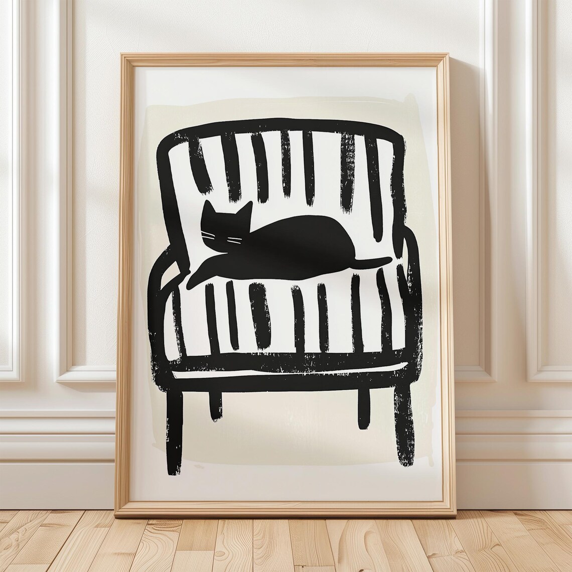Black Cat On Chair, Minimalist Artwork