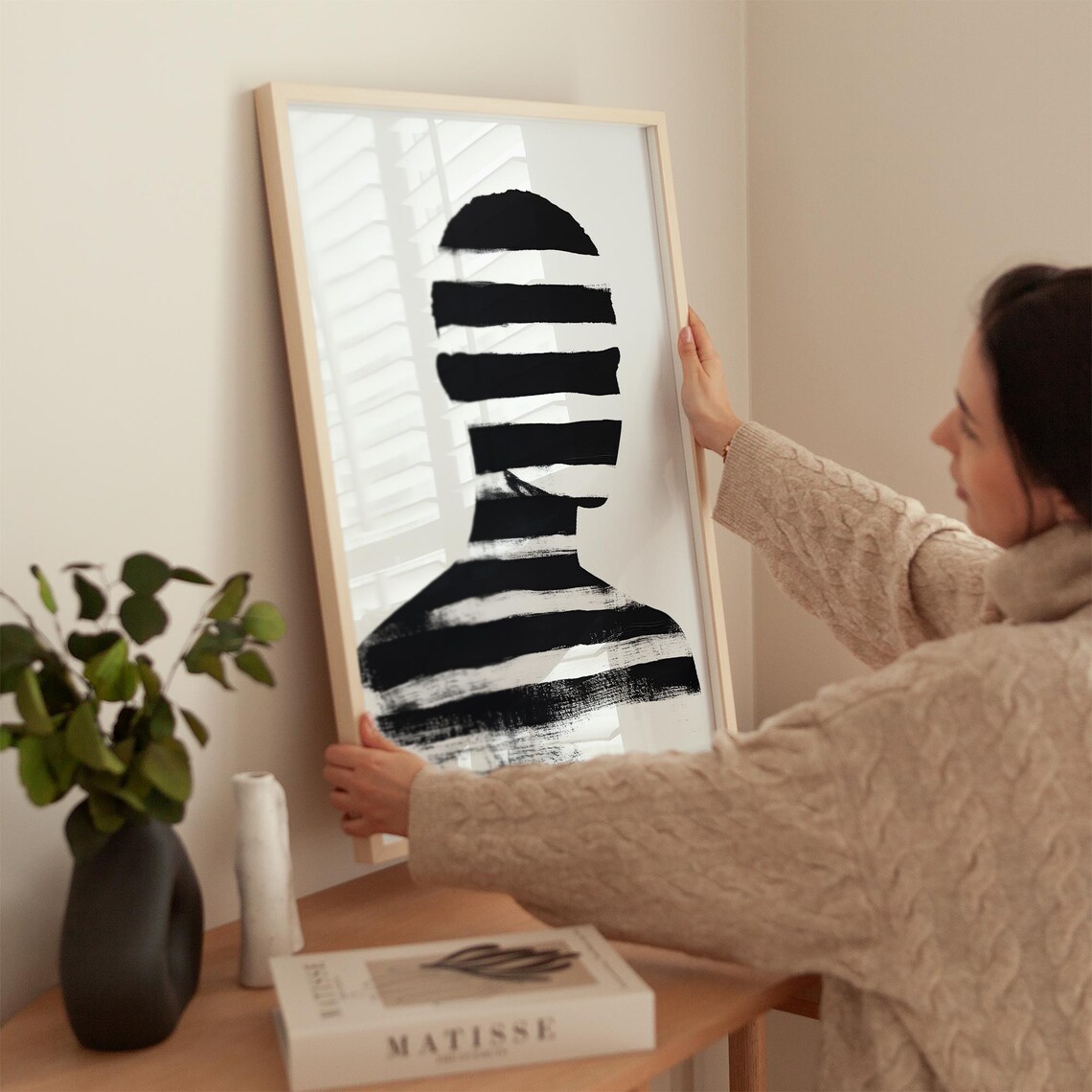 Black And White Striped Face Abstract, Minimalist Silhouette - Image 5