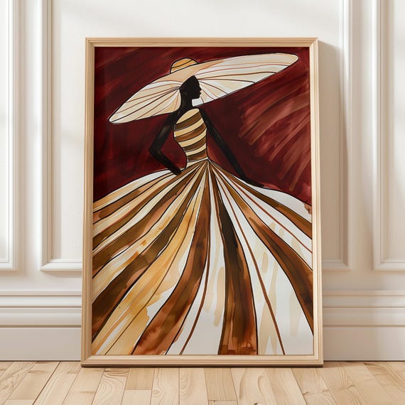 Elegant Brown Striped Gown Fashion Illustration