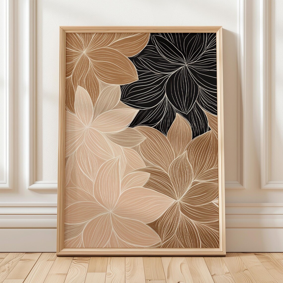 Neutral Floral Line Art, Botanical Pattern Poster