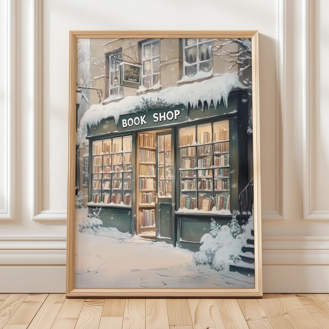 Vintage Winter Bookshop Christmas Reading Nook