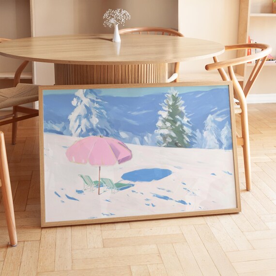 Whimsical Winter Beach Scene, Dreamy Snow Landscape Art Print
