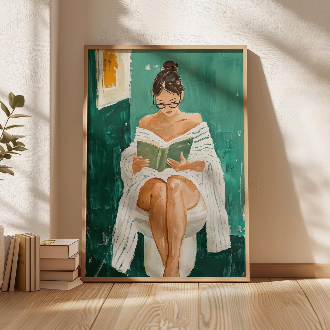 Relaxing Woman Reading, Minimalist Bathroom Art Print - Image 3