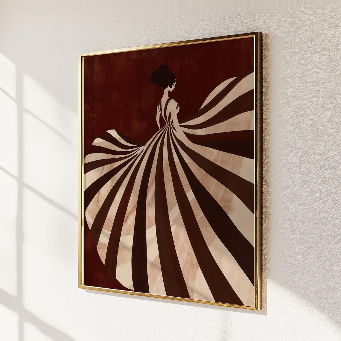 Elegant Striped Dress Artwork Brown And Beige Abstract Print Modern Minimalist Wall Art For Home Decor - Image 4