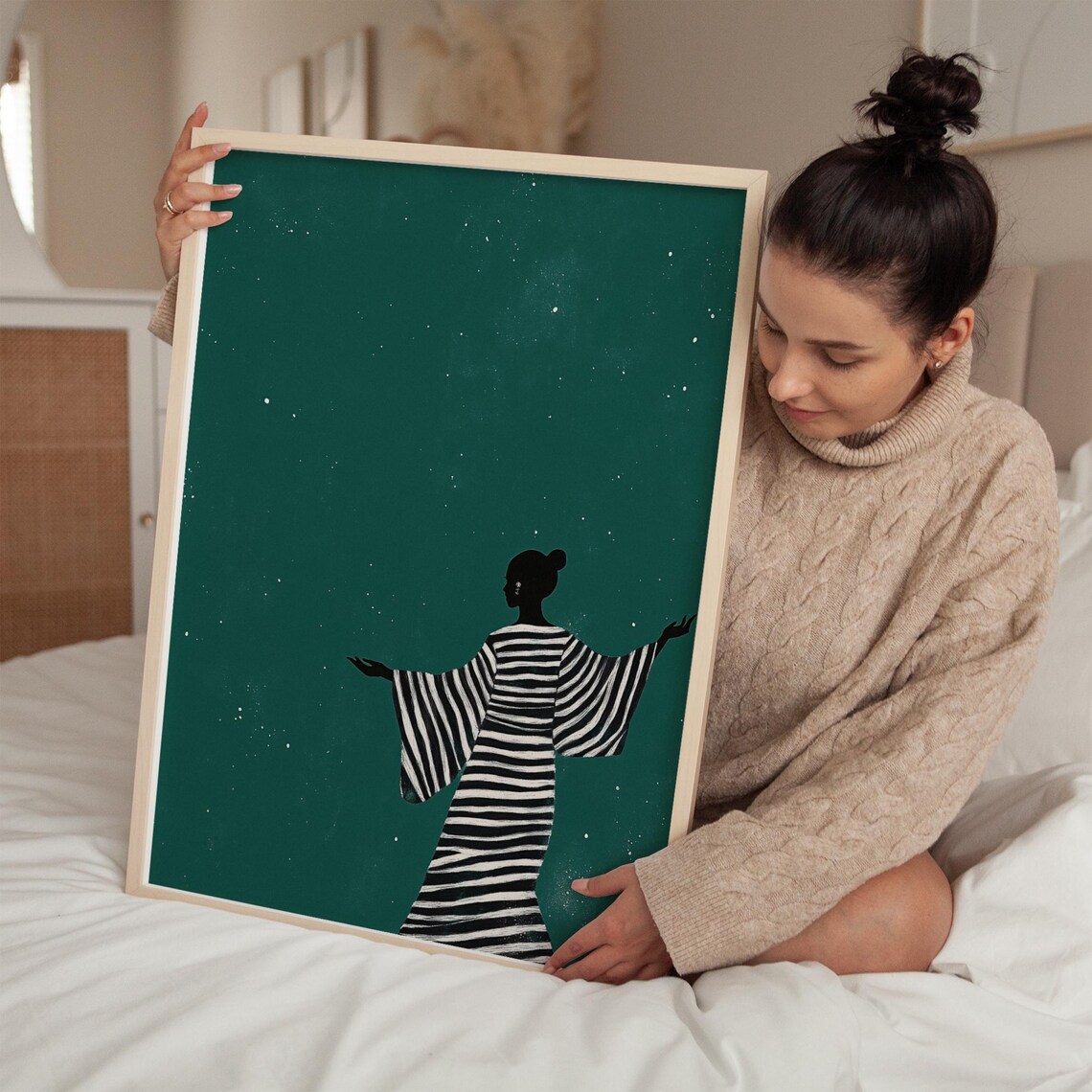 Elegant Woman In Striped Dress, Minimalist Art Print - Image 3