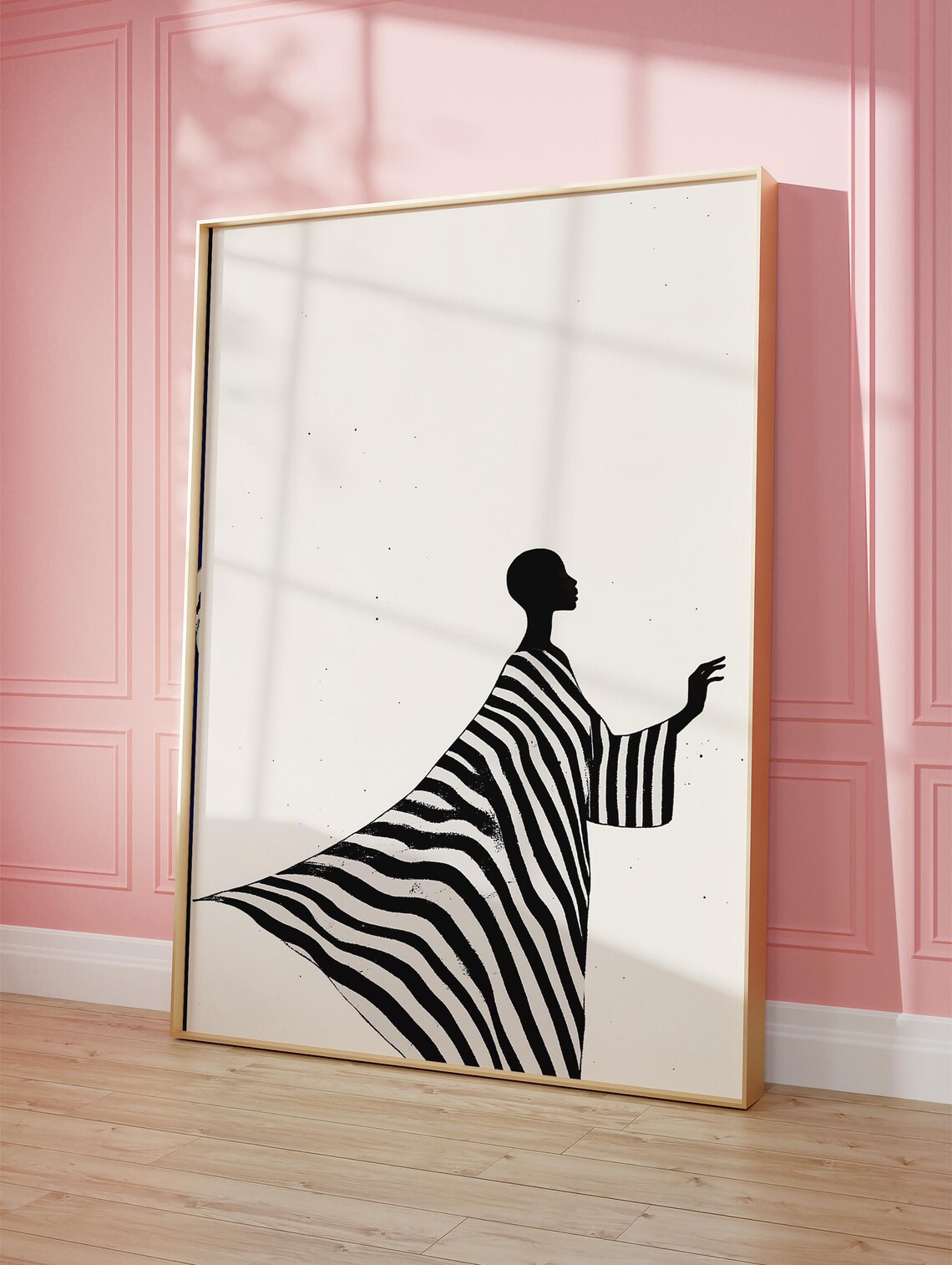 Woman in Profile with Flowing Striped Dress Minimalist Art Poster - Image 3
