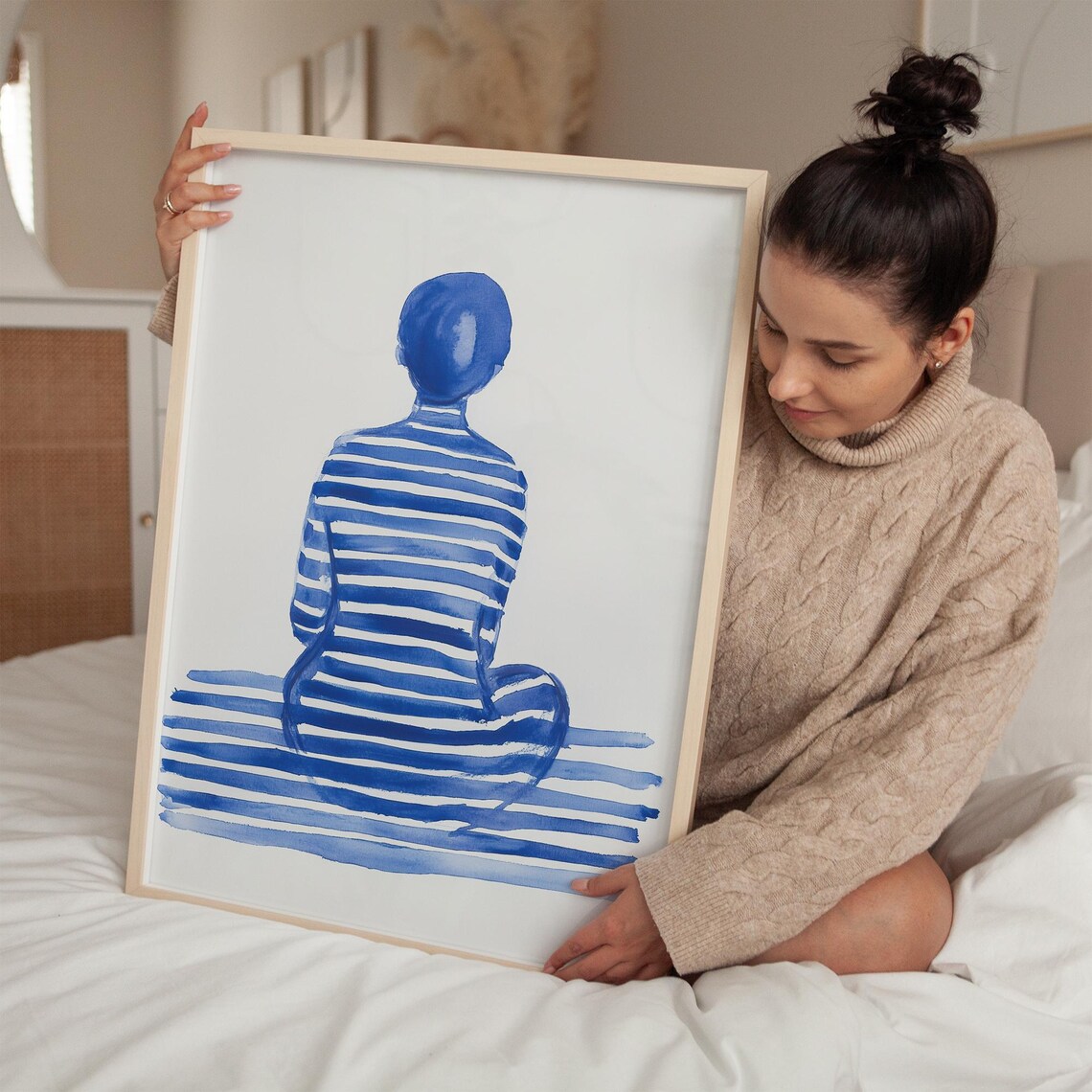 Minimalist Blue Stripe Modern Abstract Artwork - Image 4